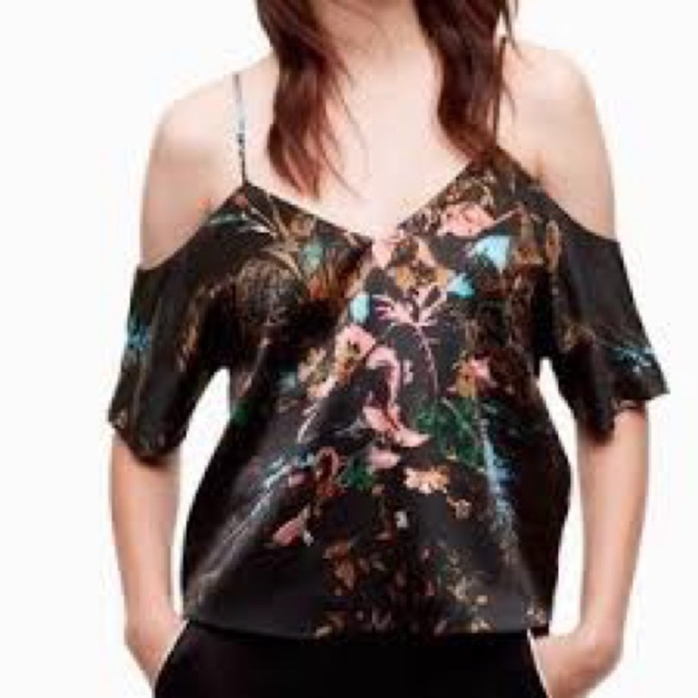 Wilfred Draveil 100% Silk Floral Cold Shoulder Blouse Top Sz XS
